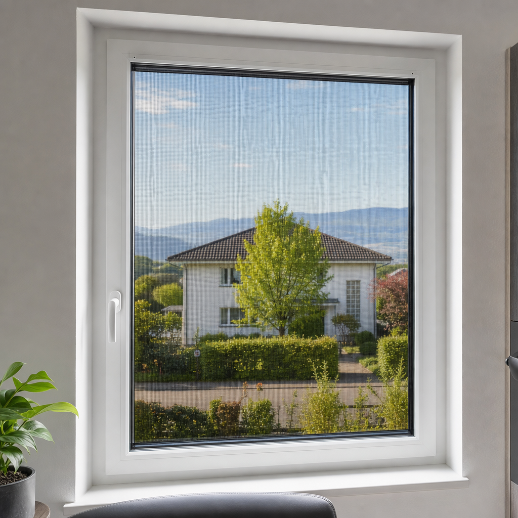 Insektenschutzgitter sauber in ein Fenster eingepasst